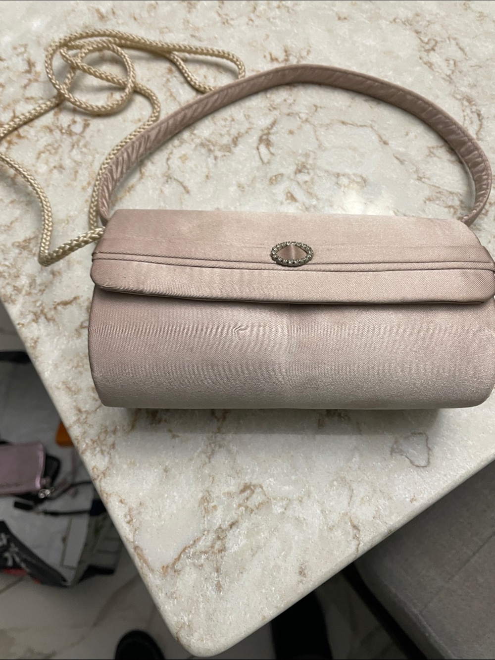 Blush Satin Clutch with Gold Chain Strap